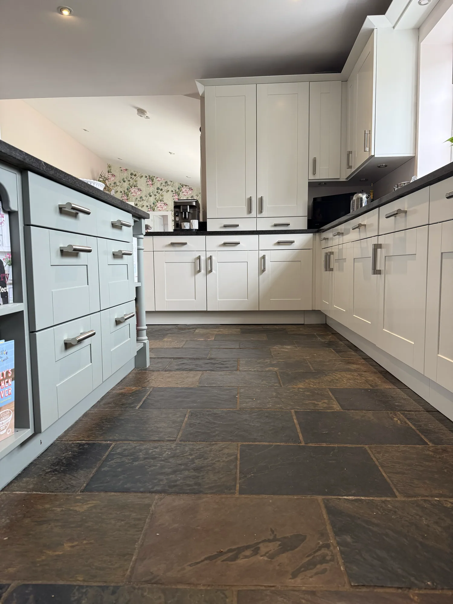 White and grey kitchen after a full cabinet respray