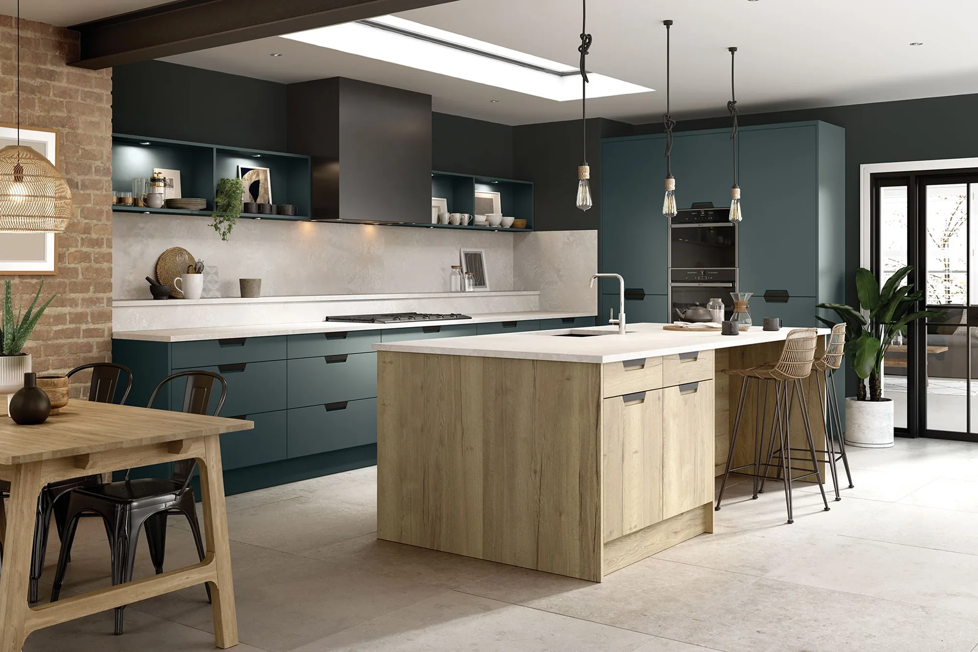 Bella Segreto doors in Supermatt Kombu Green with Halifax Natural Oak, from the made to measure range